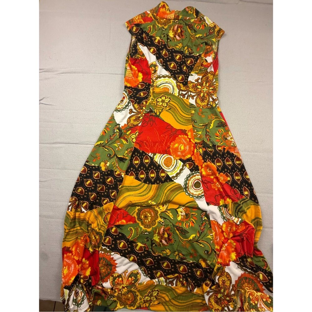 George Simonton Vintage Vibrant Patchwork Maxi Dress - Green,Red Yellow Black S - Picture 8 of 8